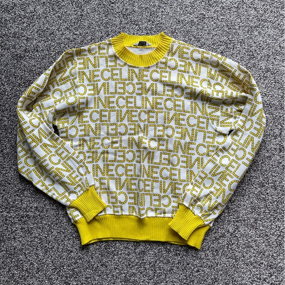 Celine Sweaters - Vintage Celine Paris Yellow Logo Knit Sweater Top 36